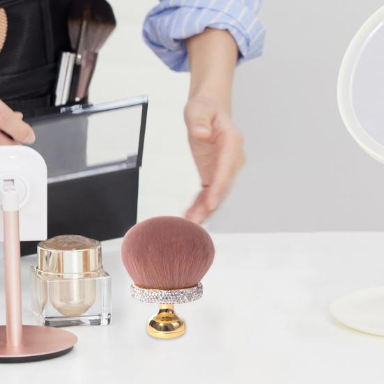 Mushroom Makeup Brush with Rhinestone Handle Multi-purpose Self Tanner Applicator Brush Loose Powder Blush Face Body Cosmetic Brush