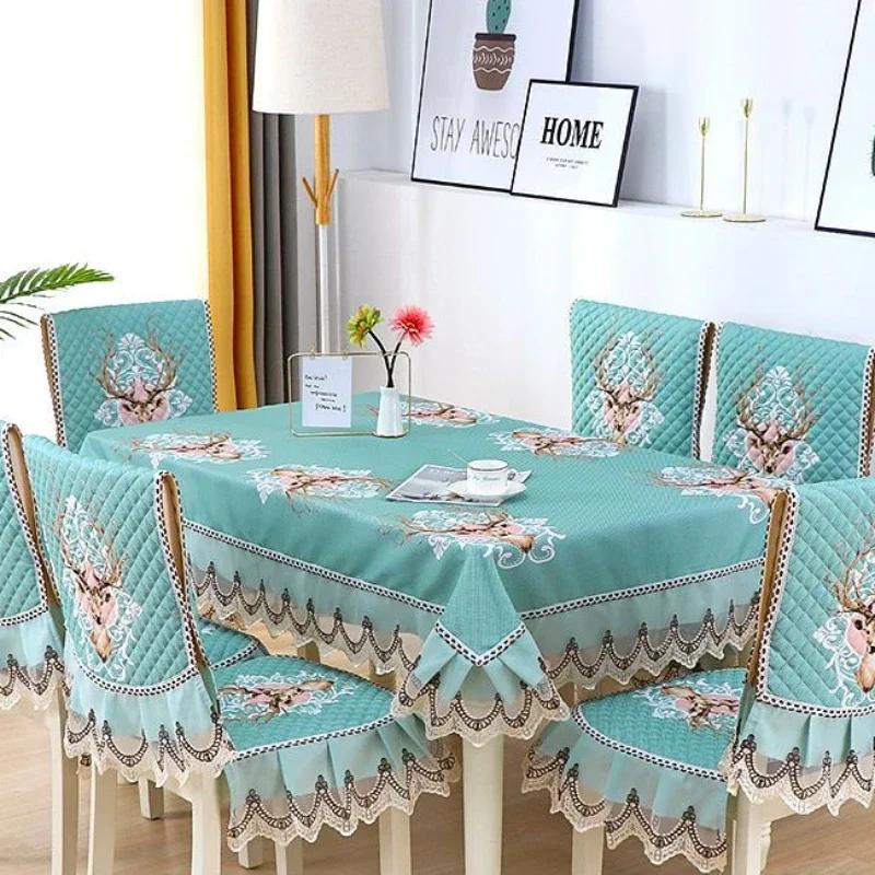 Couverture de chaise à ourlet en dentelle, Style européen, tissu de Table à manger, coussin, nappe imprimée plate, tissu de couverture de tabouret d'art