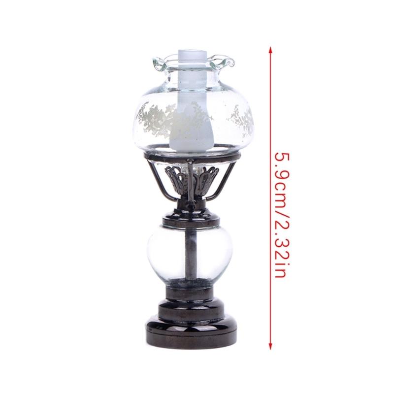 Kerosene Bedroom Table Lamp Miniature Furniture Model Doll Houses Accessory Realistic Lighting Toy Playset 1:12