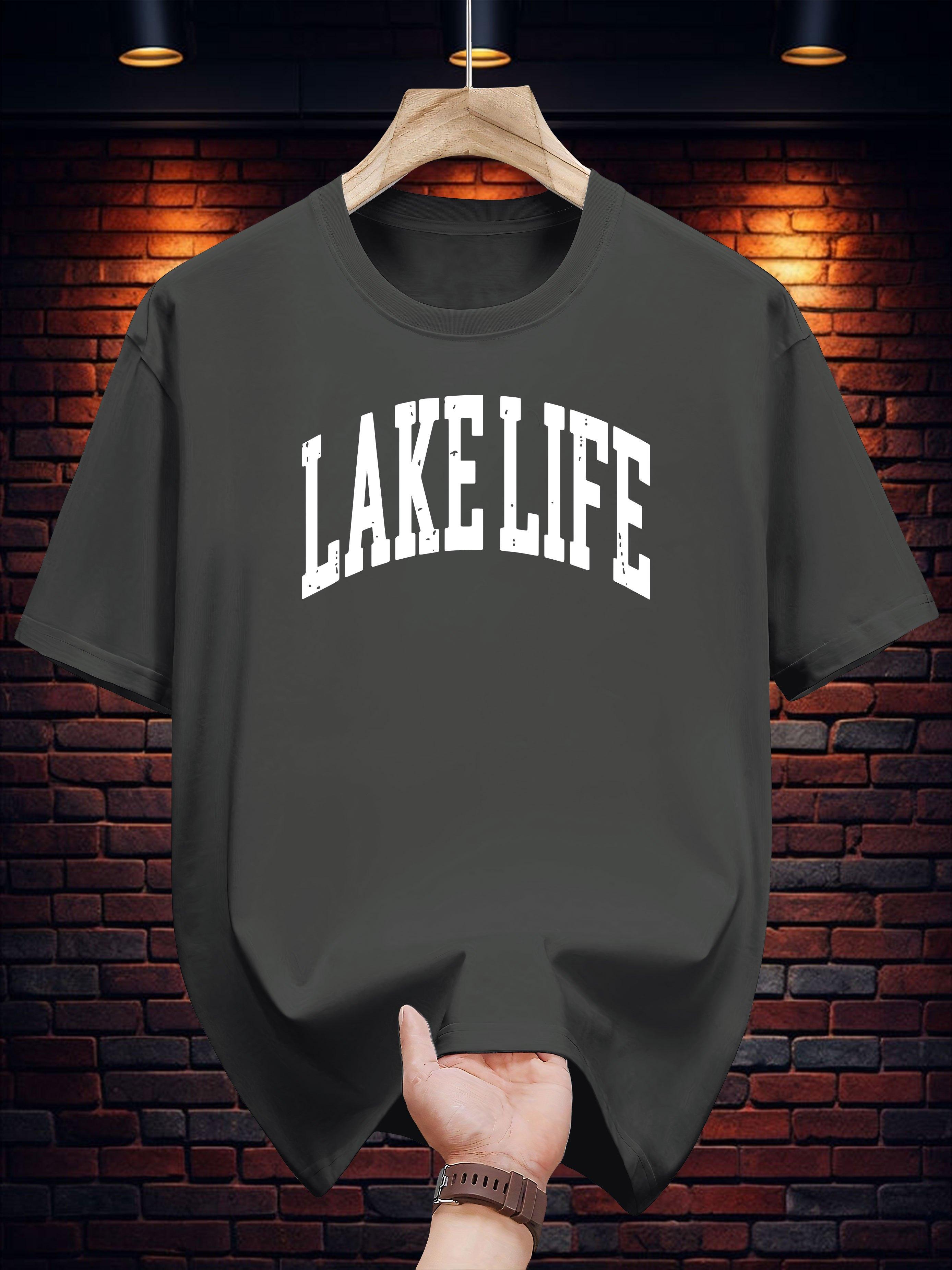 T-shirt with Bold LAKE LIFE Chest Print - Black with White Lettering S