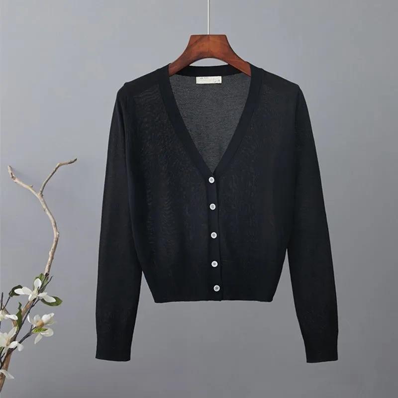 Women's Spring/Summer Sunscreen Casual Knitted Cardigan V-Neck Single Breasted Hollow Out Thin Coats