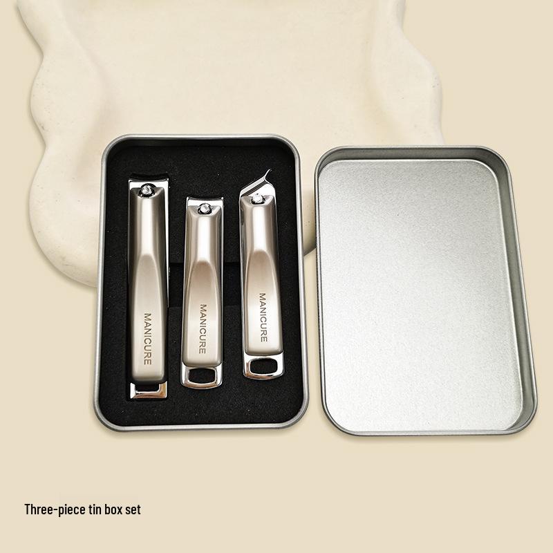 Champagne Nail Clipper Set: 3-Piece Iron Box with Flat-Mouth Clippers & Rotating Package for Nail Care