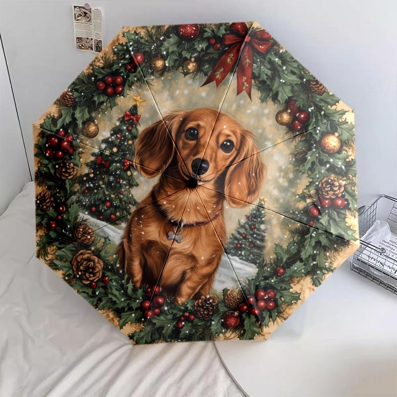 Vzor jezevčíka, automatický skládací deštník, přenosný a skládací design, 8 drátů, vánoční nebo narozeninový dárek.