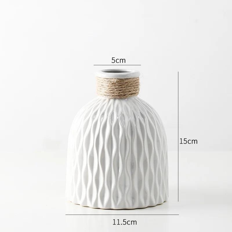 Nordic Ceramic Vase with Hemp Rope – Decorative Bottle for Living Room & Office