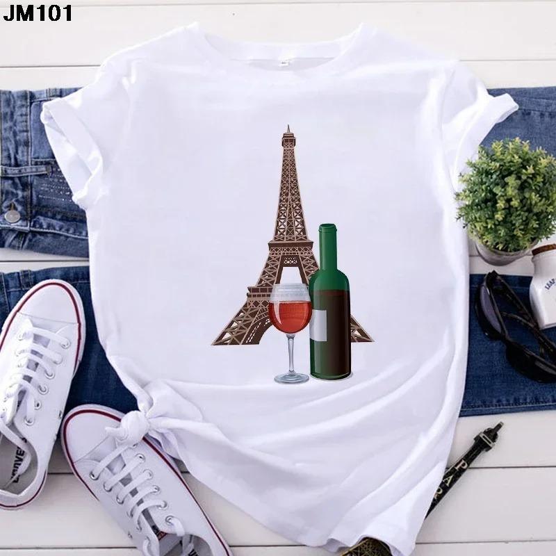 Fashion Women's Tops Tshirt Harajuku Paris Eiffel Tower Printing T Shirt Casual Streetwear Short Sleeve Female T-shirts Clothing