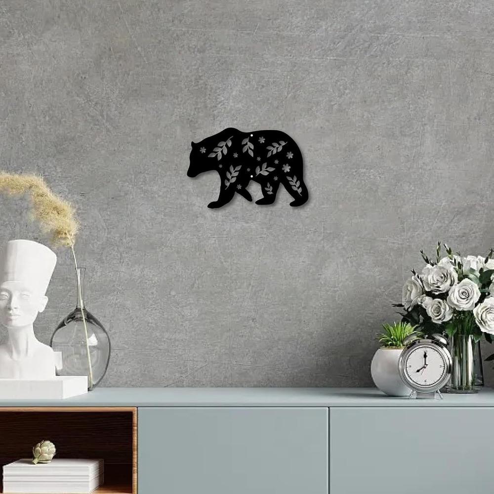 Black Metal Bear Wall Art Sculpture, Hollow Single Line Design for Home Living Room Outdoor Decor, Housewarming Gift 12x8Inch
