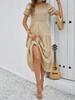 2024 Women Summer V Neck Short Sleeve Solid Color Dress European American Style Diyun Spring Fashion