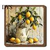 Vintage Lemon Oil Painting Decor Wooden Tabletop Sign, Pastoral Farmhouse Decorative Plaque with Handcrafted Art Iron Stand, Rustic Desktop