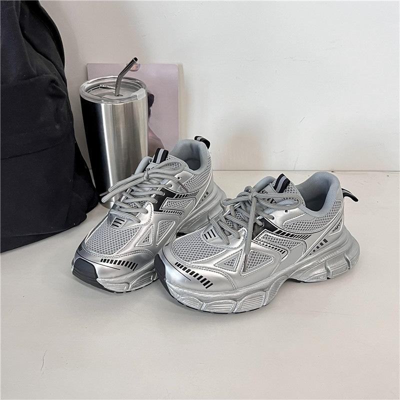 Fashion Size 36-42 Women High Heels Sneakers Casual Platform Leather Breath Mesh Tennis Athletic Shoes for Woman Lace Up 2024