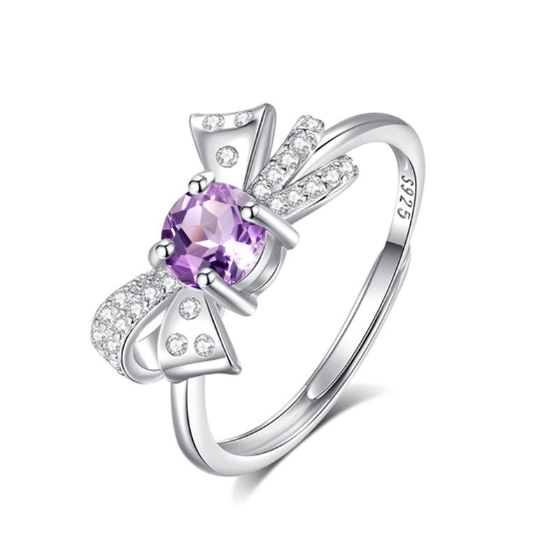 

Bow s925 sterling silver ring women s natural stone adjustable non-fading ring cross-border high-end design jewelry gift adjustable opening