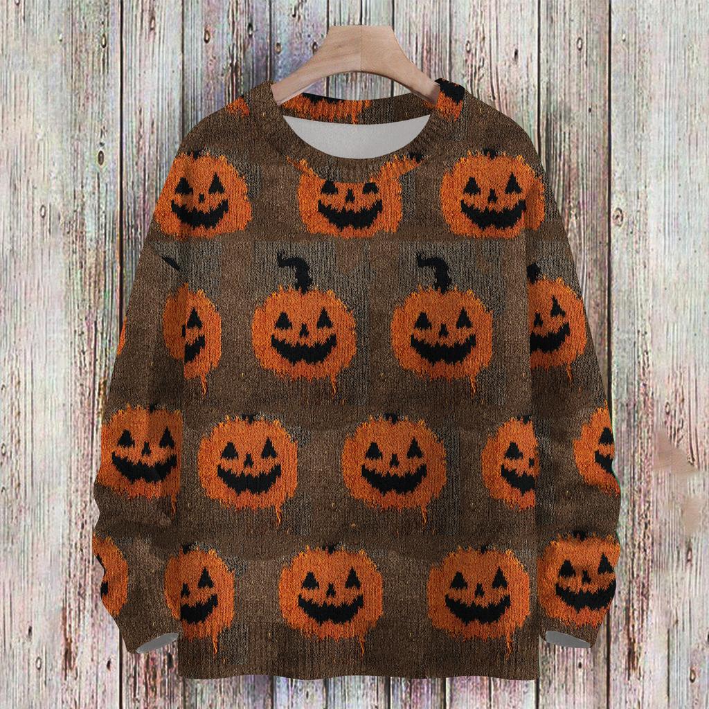 Ladies' Fashionable Casual Long Sleeved Christmas Printed Round Neck Knitted Yarn