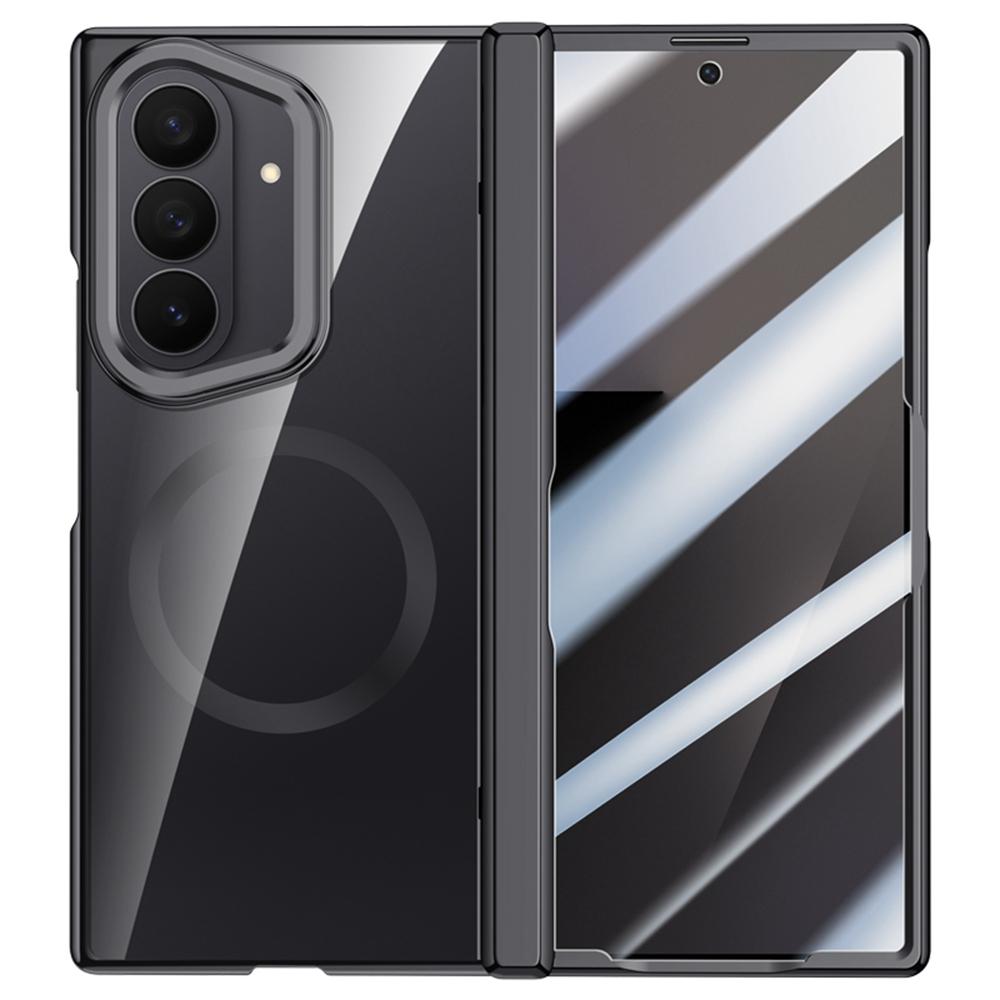 For Samsung Galaxy Z Fold7 5G Magnetic Case PC+Acrylic Phone Cover with Anti-Spy Screen Protector,Lens Kickstand