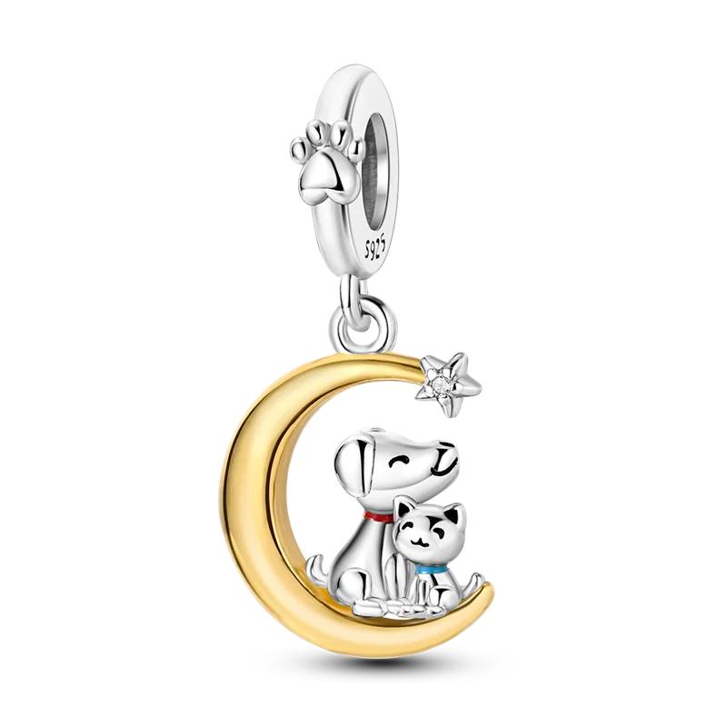 Fit Original Bracelet Copper Moon Series Charms Beads Inlaid Zirconium Luna Cat Dangle Pendants Diy Jewelry