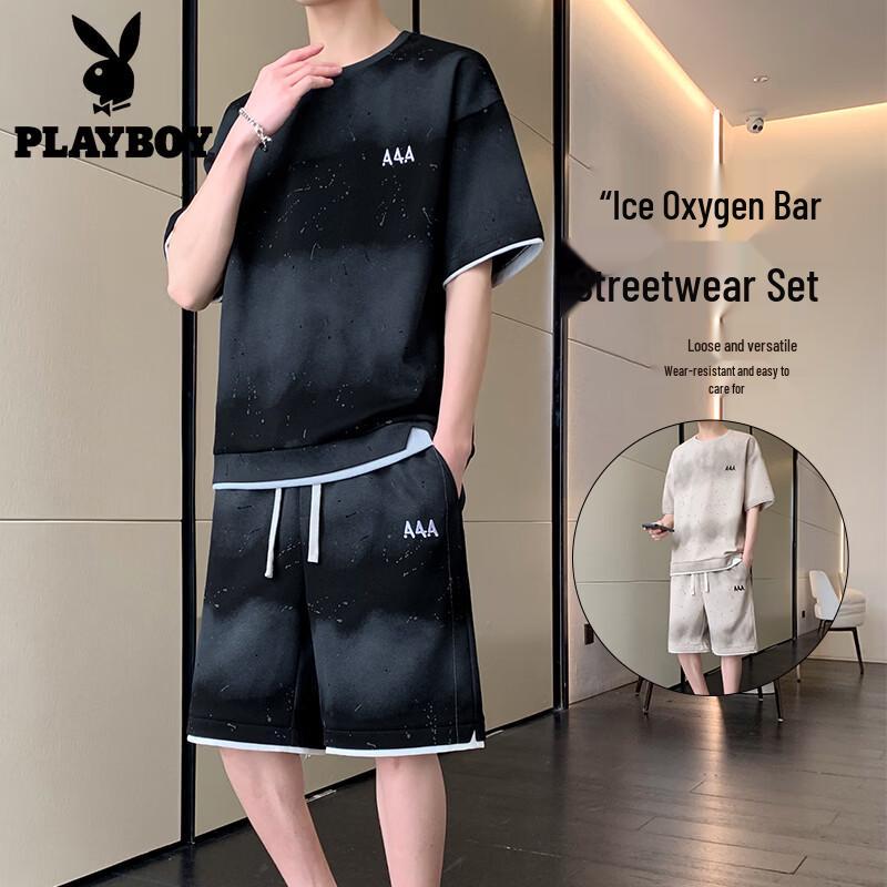 PLAYBOY Men s 2026 Summer Ice-Feel Short Sleeve Shorts Sports Suit XL