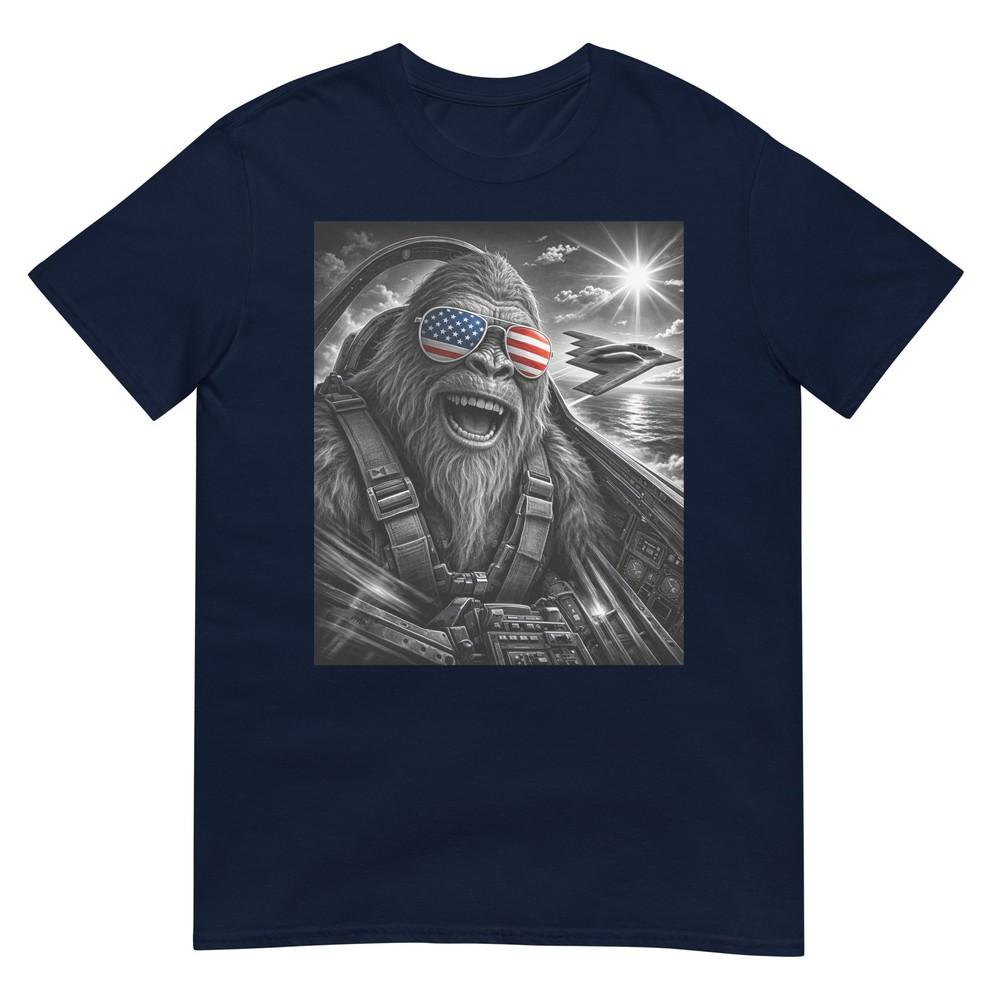 Bigfoot Pilot Selfie With Stealth Jet Sasquatch 4th Of July Tshirt S