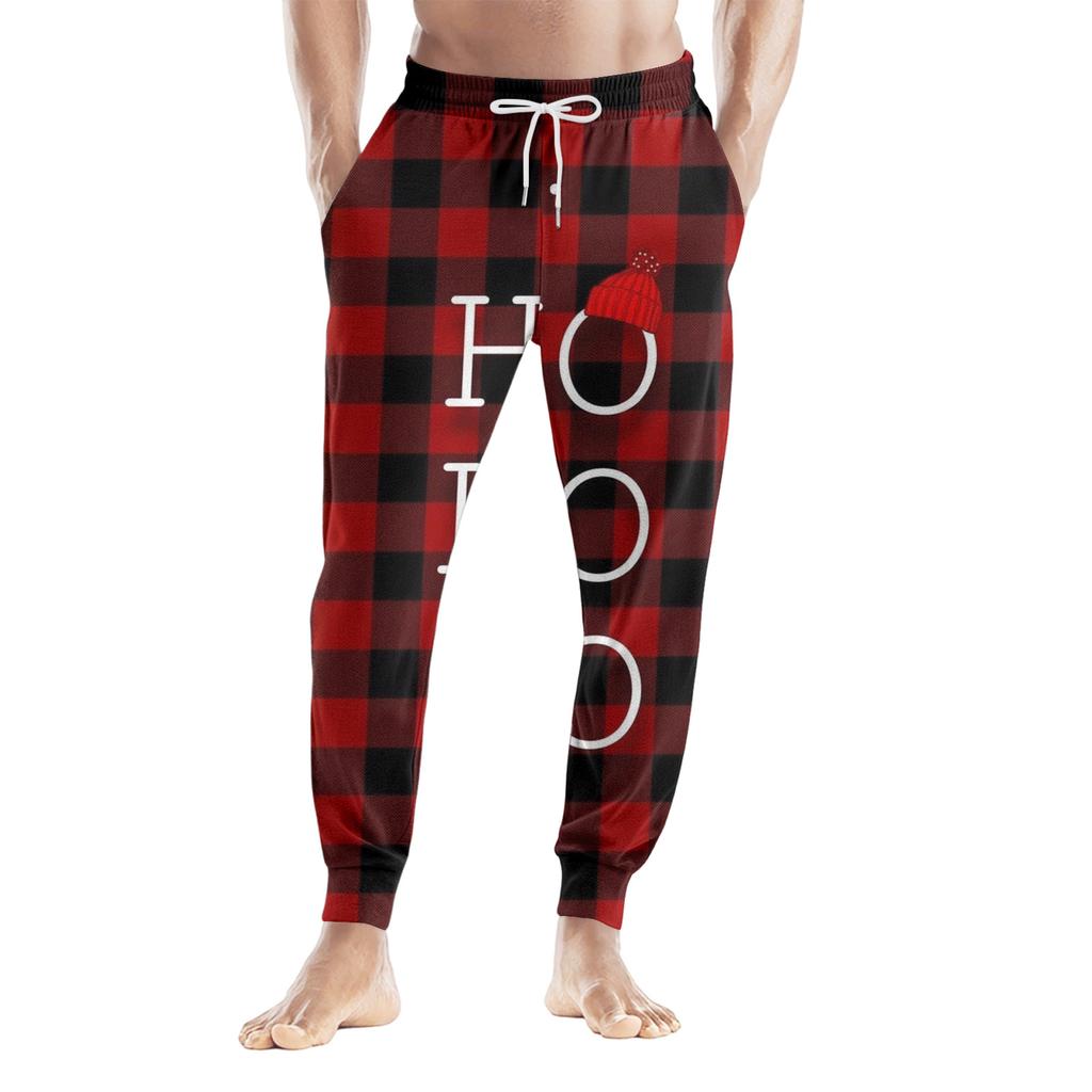 Men's Drawstring Pocket Casual Pants, Checkered Striped Printed Pocket Casual Pants, Home Sleeping Pants