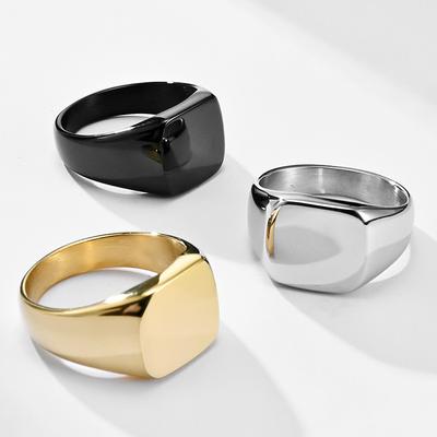 Schlichter geometrischer quadratischer Ring, geeignet für Herrenschmuck, Größen 7–12