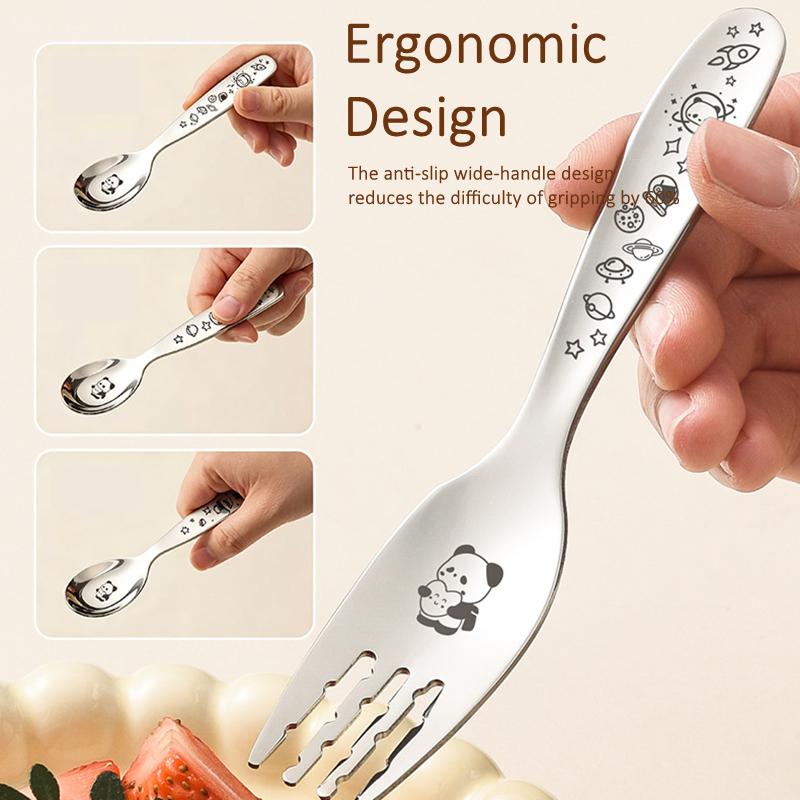 99.9% Anti-bacterial Babies' Fork and Spoon Set Ultra Thick Pure 316L Stainless Steel Kid Dinnerware with Ergonomic Wide Handle4