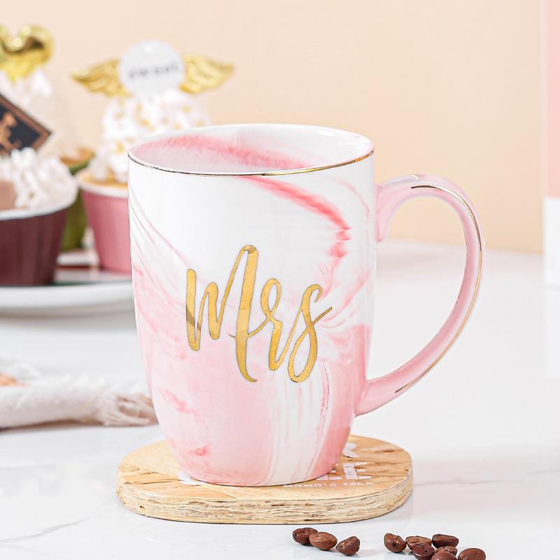 Nordic Creative Marble Mug Ceramic Cup Word Couple Water Cup