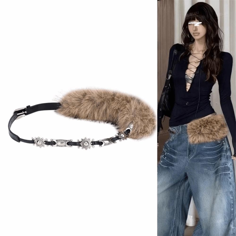 Fascia in Finta Pelliccia Peluche Stile Ragazza Piccante Y2K Moda Cintura Peluche Donna/Ragazze