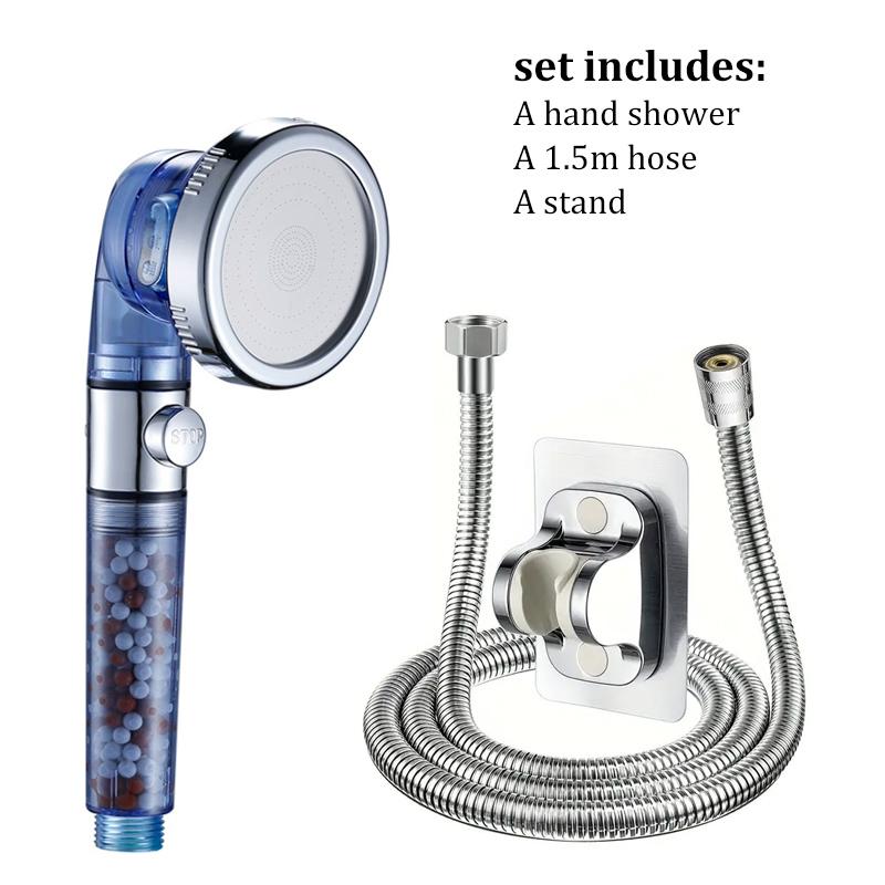 New 3-mode Negative Ion Booster Filter Shower Head One-button Water Stop Handheld Water-saving Bathroom Accessories Set