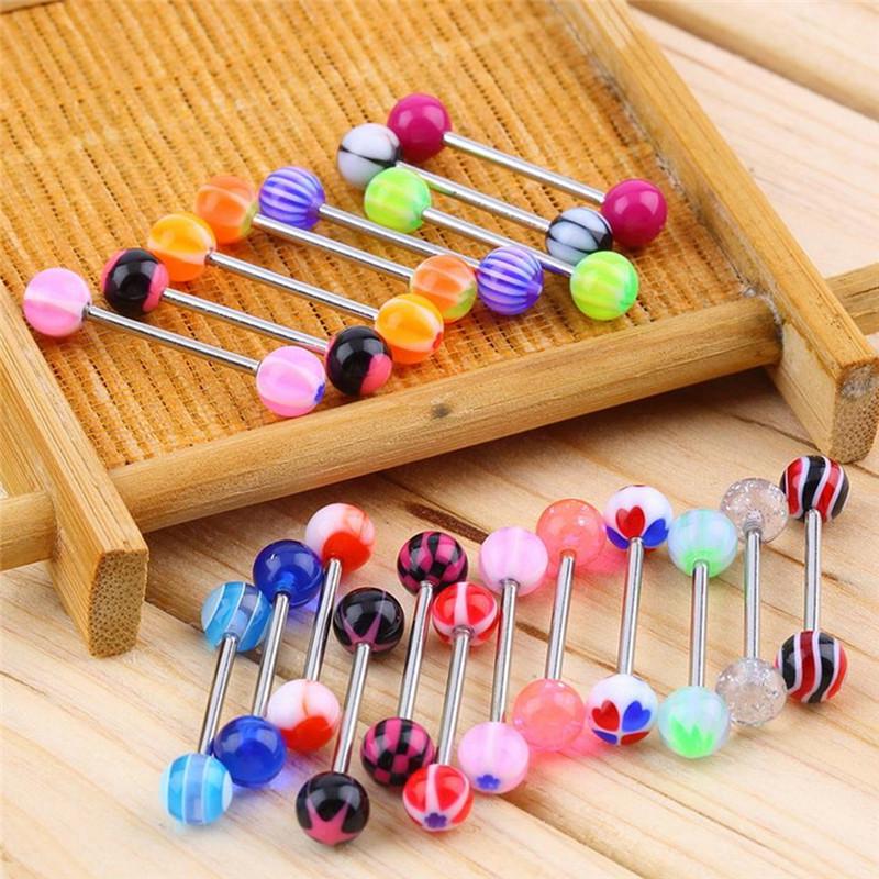 20/50/100Pcs Tongue Bars Surgical Steel Barbell Rings Ball Body Piercing Jewelry