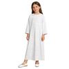 Girls Embroidered Lace Muslim Robe Abaya Round Neck Long Sleeve Back Invisible Zipper Loose Dress