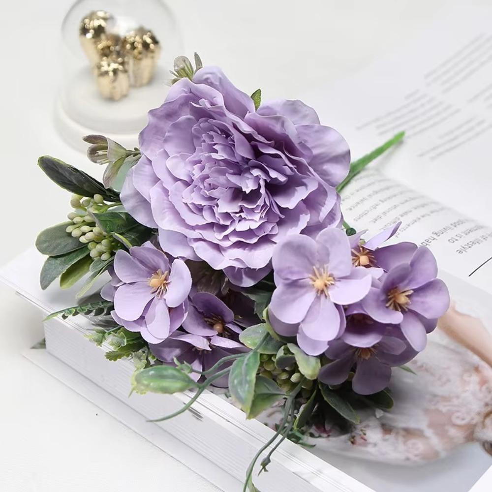5 Heads Artificial Peony Flowers 26cm Hydrangea Bride Bouquet Fake Flowers  for Home Wedding Decor