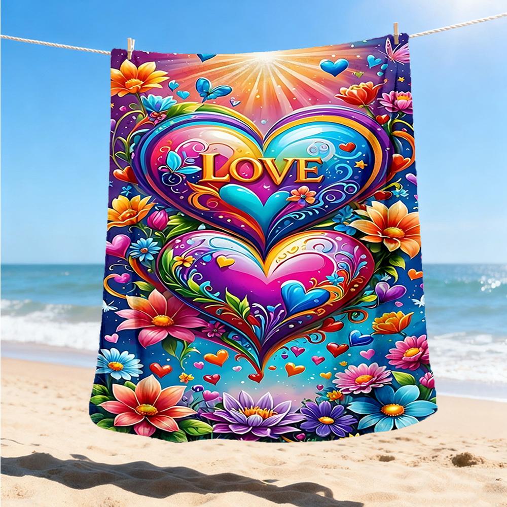 1pc Heart Love Flowers Butterfly Outdoor Flannel Blanket Soft All Season Polyester Throw , Perfect for Picnics & Travel , Picnic Accessory