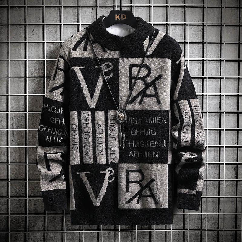 

Мужской вязаный свитер, полосатый свитер, принт, круглый вырез, свитер, осень/зима, дизайнерская качественная повседневная мужская одежда L серый