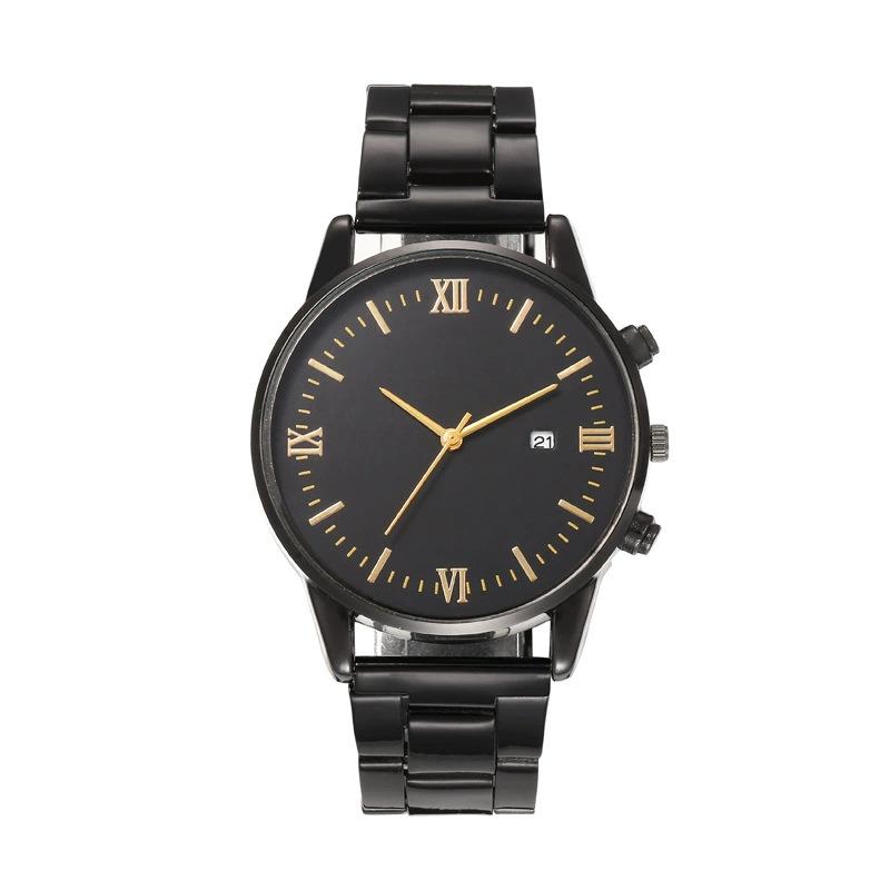 Fashion Men Business Watches Black Steel Band Roma Dial Calendar Quartz Watch Wristwatches Male Clock Best Gifts Clock for Family, Friend