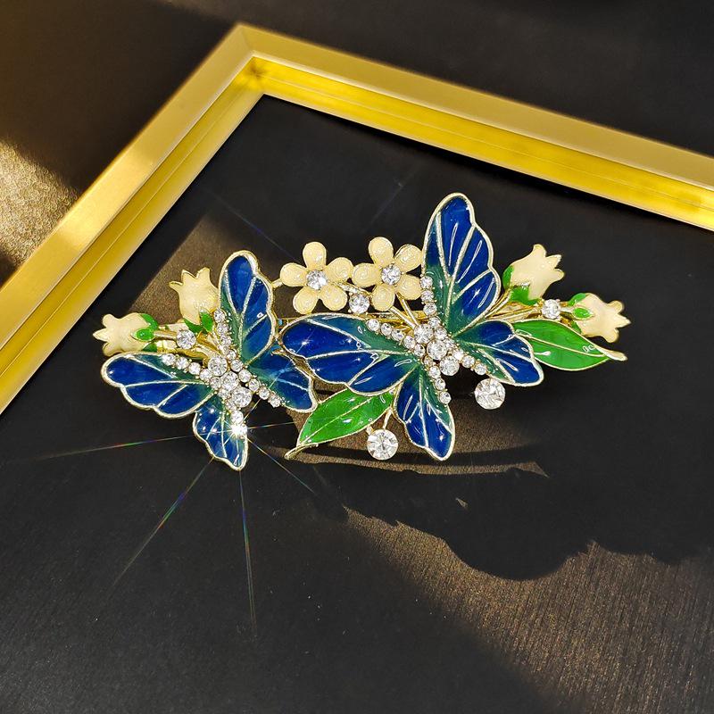 Elegant Retro Butterfly Flower Hairpin with Bow - Hanfu Cheongsam Style