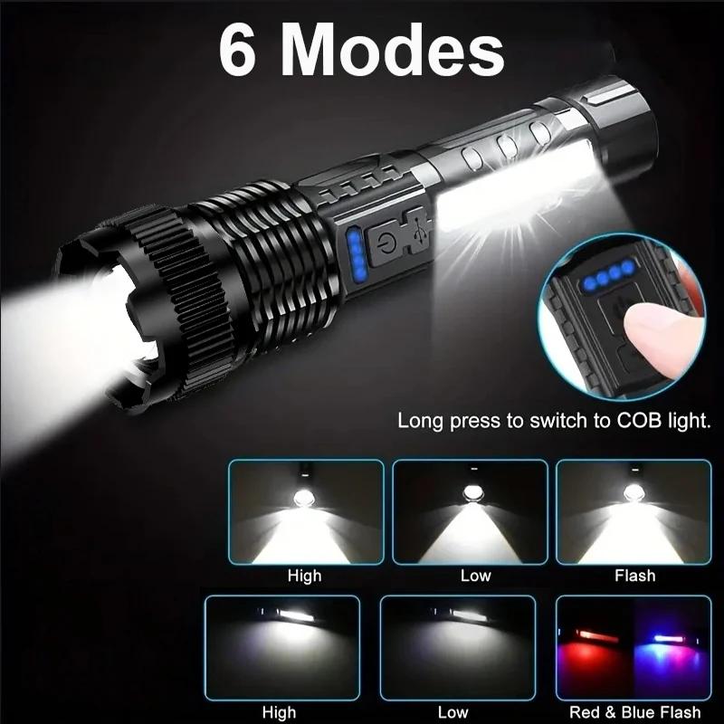 Powerful Flashlights Type-c Rechargeable Torch Light High Zoom LED Flashlight Built-in Battery for Camping Emergency Lamp
