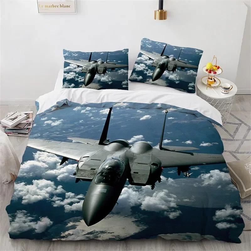Flugzeug-Bettbezug, King-Queen-Size-Bettwäscheset aus Mikrofaser mit Flugzeug-Aufdruck, Bettbezug mit Flugzeughimmel für Kinder, Jungen und Mädchen