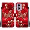 Handmade PU Leather Flip Case for Motorola Moto G04s / Moto E14 Anti-Slip Shockproof Cover with Wrist Strap & Heart/Rose Cat Designs
