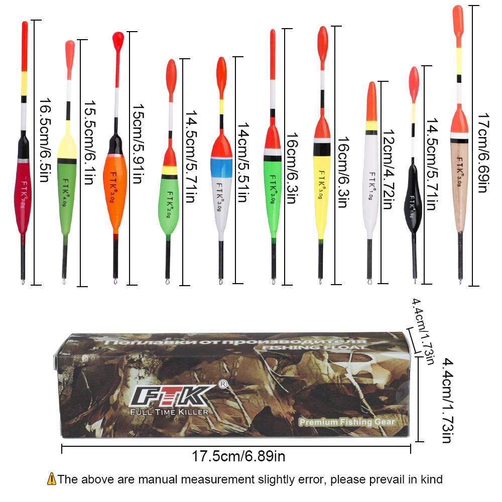 FTK Fishing Floats 10pcs Buoy Bobber Floats Fluctuate Mix Size Color Float Buoy for Fishing Accessories