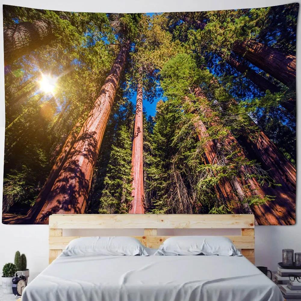 Sunshine Forest Wall Mounted Tapestry Polyester Fabric Bedroom Living Room Sofa Carpet Bohemian Style Art Decoration