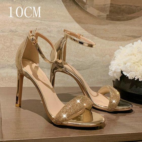 Mode 2025 Sommer Neue Damen Sandalen mit dünnem Absatz Runde Spitze mit Kristall Offene Zehen Koreanische Version Wildleder Absatzschuhe Damen High Heels