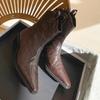 Fashion Stylish Pointed Toe Booties 2025 Fall Vintage Block Heel Pleated Rear Zipper Non-Slip Wear-Resistant Low Heel