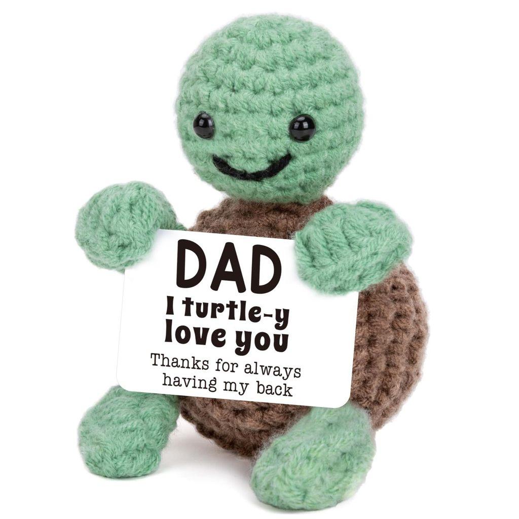 Mini Funny Turtle Positive Crochet Animals Doll With Card Desktop Ornament Emotional Support Handmade Knitted Cheer Up Toy