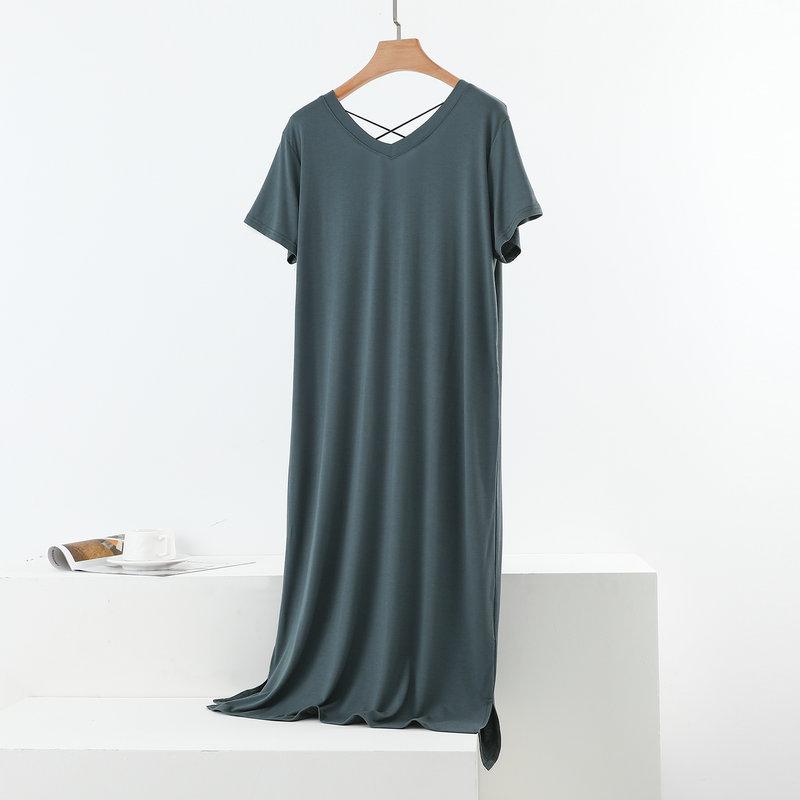 

Летнее модальное платье с двойным V-вырезом, коротким рукавом и перекрещенной спиной, сексуальная домашняя одежда, легкая ночная сорочка, трансформируемые повседневные платья больших размеров XL оливковый