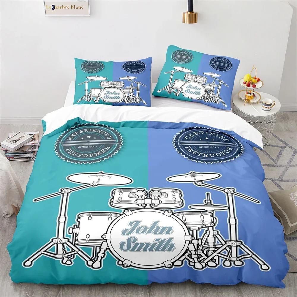 Drum Kit King Queen Duvet Cover Rock Musical Style Bedding Set for Kids Teens Adults Hip Hop Grunge Polyester Quilt Cover
