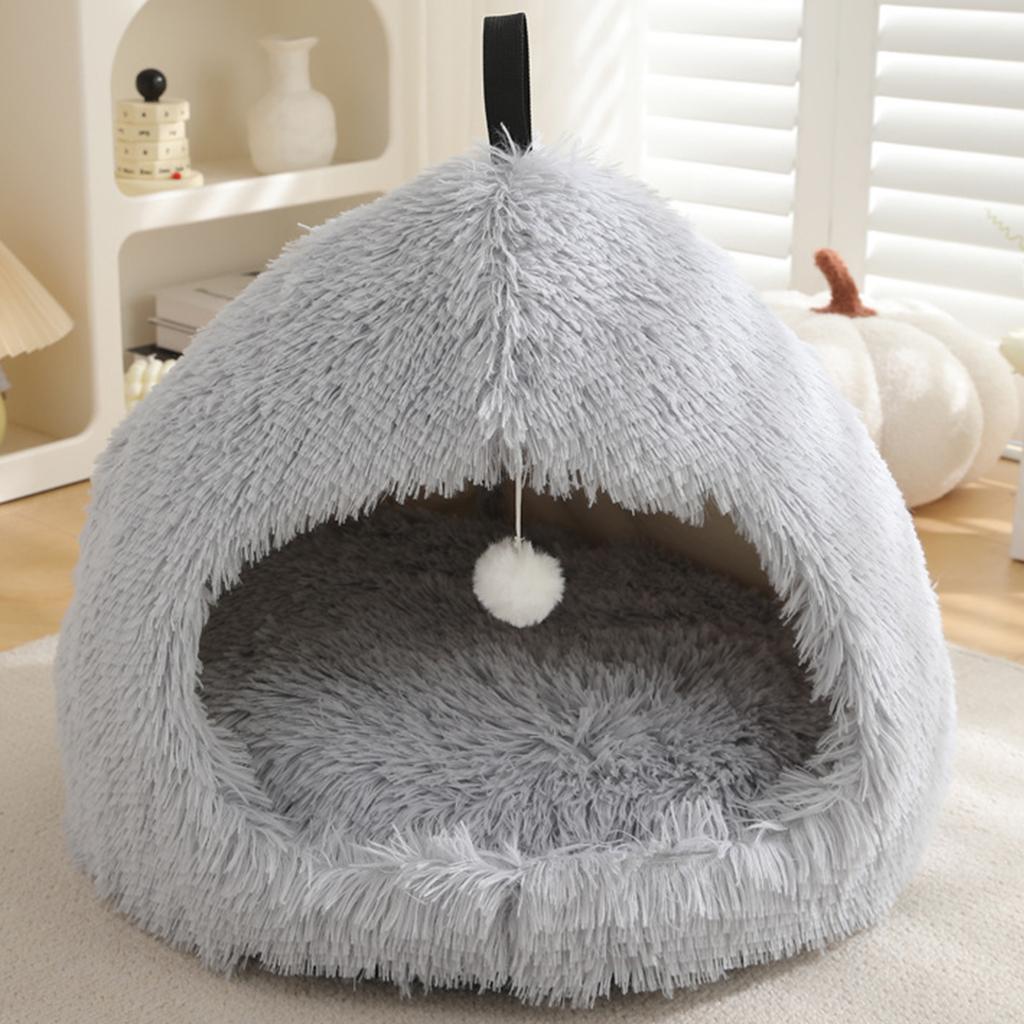BSemi-enclosed Cat House with Ball Toy Portable Dog Bed For Small Dog Anti-slip Sleeping Cat Bed Plush Dog House Cat Accessories