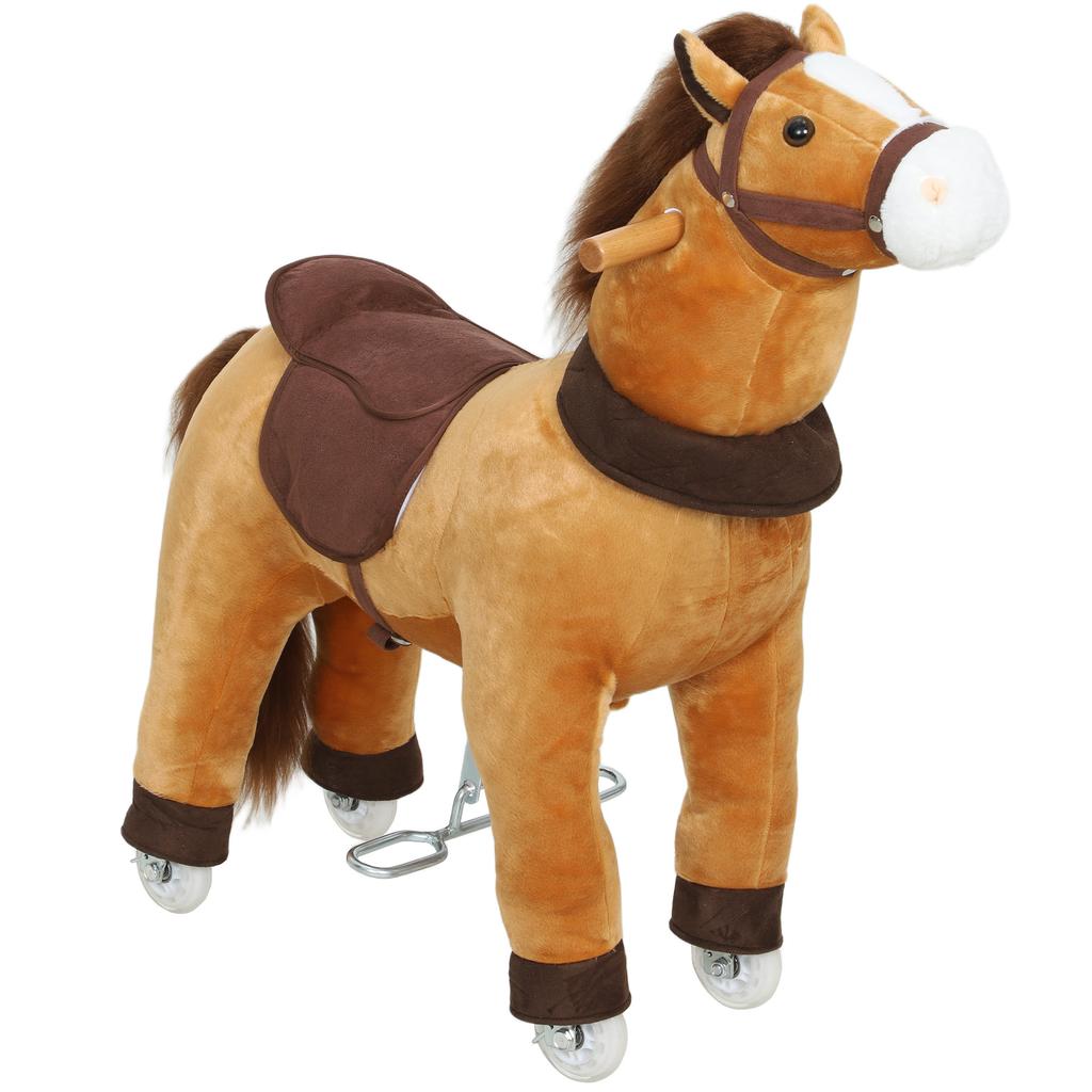 Ride On Horse, Plush Walking Horse Toy with Wheels and Saddle for Ages 3-5 Years Old, Brown