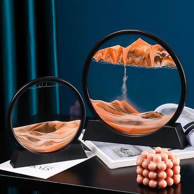 Round Glass Deep Sea Sand Art Picture Dynamic Flowing Sandscape Ornament Creative Quicksand Painting Desktop Decor Craft Piece