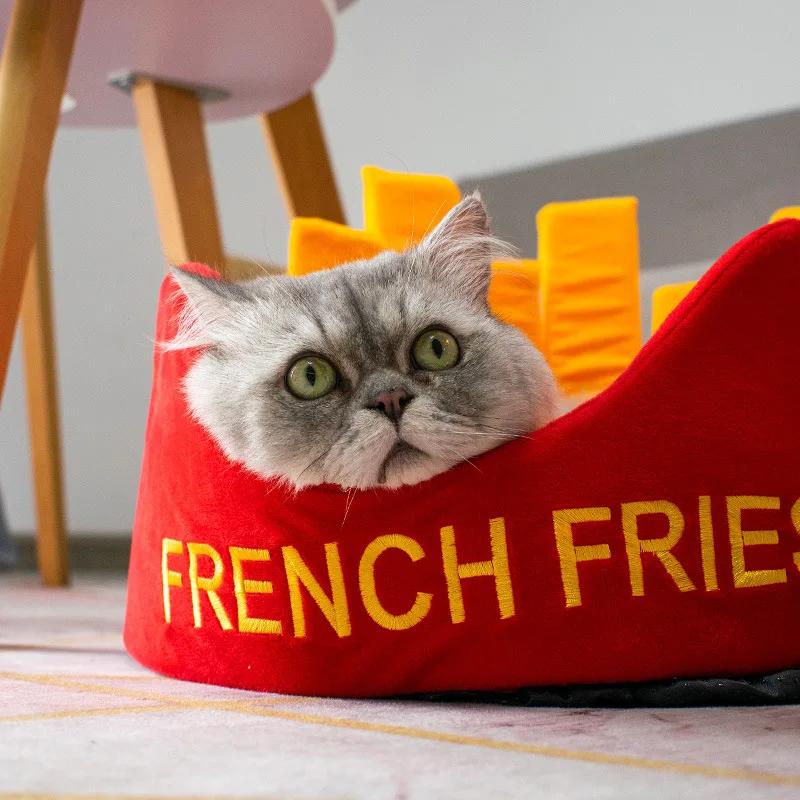 Hamburger Cat House Cave Food Shape Deep Sleep Kitten Dog Bed French Fries Teddy Corgi Kennel Litter Hammock Pet Supplies