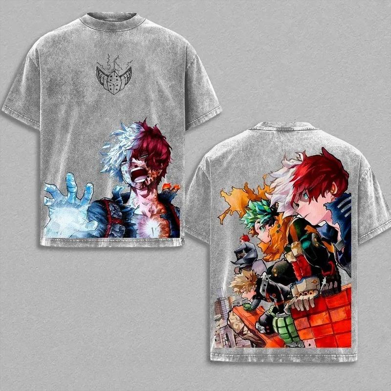 Anime My Hero Academia Todoroki Shoto Deku Bakugou Katsuki Graphic T Shirt Men Women Cotton Tshirt Washed T-shirt Harajuku Tops XXL серый 1690₽