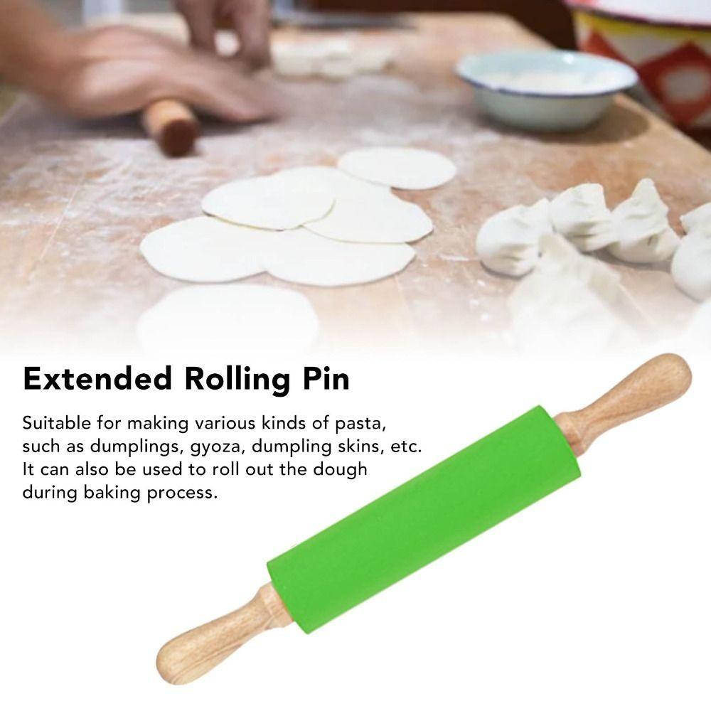 Non Stick Surface Silicone Rolling Pin Wooden Handle Rolling Pin Dough Dumpling Wrappers Pizza