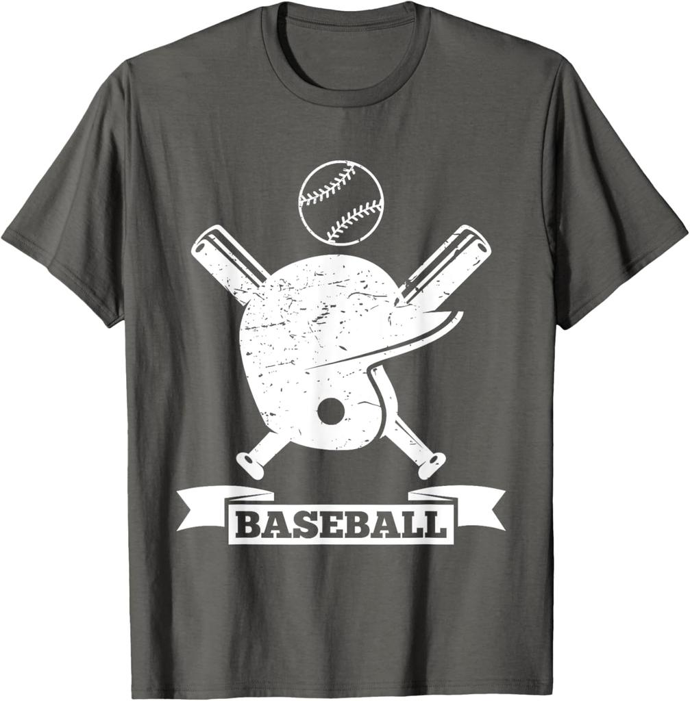 Baseball Helmet Bat Vintage Graphic Tee Casual Cotton Short Sleeve TShirt