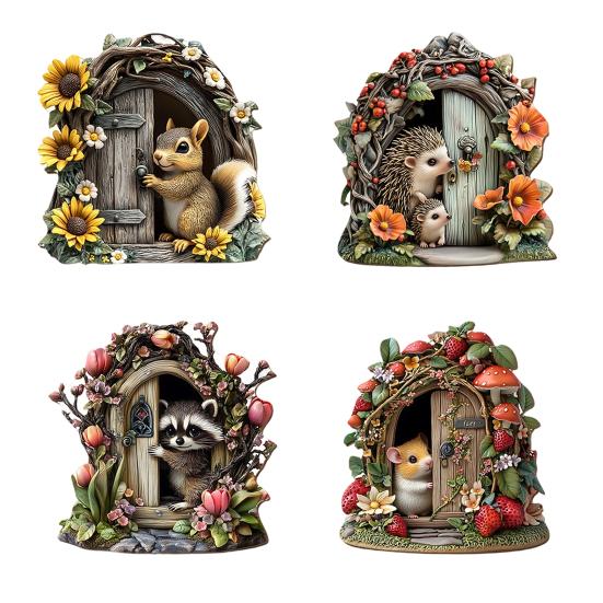 Yousheng Miniature Fairy Garden Door, Mini Wooden Fairy Gate for Tree Stump, Wall, Dollhouse, Tiny Gnome House Accessory for Micro Landscape